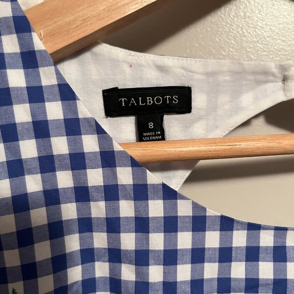 Talbots Lemons & Gingham Shift Dress Blue &White Cotton Embroidered Keyhole Back - Picture 2 of 16